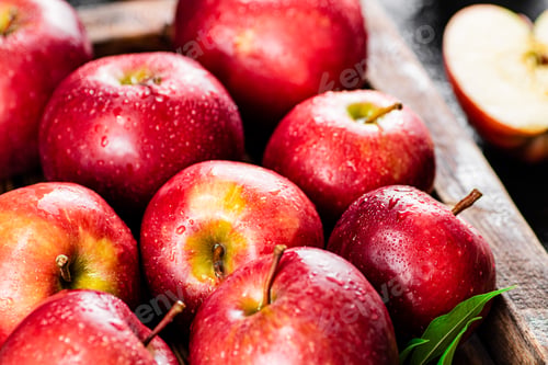 Preview: Fragrant red apples. Macro background.