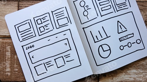 Preview: Draft sketch drawing template layout framework wireframe. User experience concept.