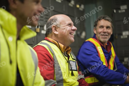 Preview: Workers sitting in locker room