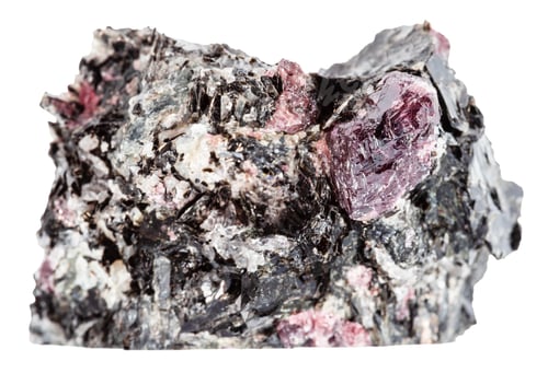 Preview: raw red almandine garnets in rock isolated