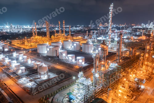 Preview: Elevated Night View of an Oil Refinery Complex