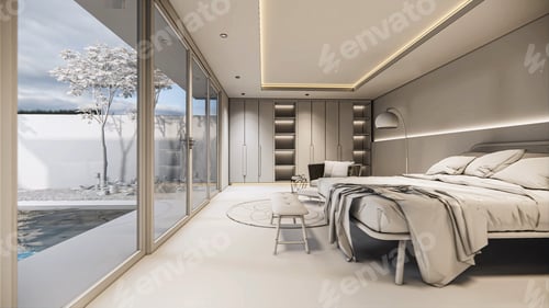 Preview: Modern Bedroom Interior with Minimalist Design Elements
