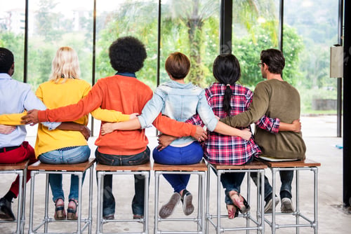 Preview: People Friendship Team Rear View Huddle Sitting Concept