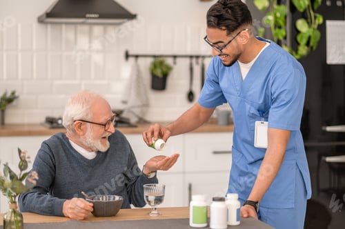 Preview: Assistant Gives Senior Man His Medicine in Kitchen