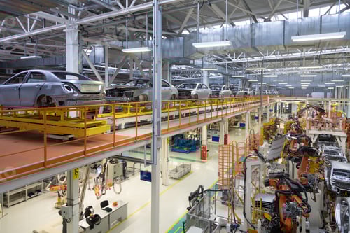 Preview: body of car on conveyor Modern Assembly of cars at plant. automated build process of car body