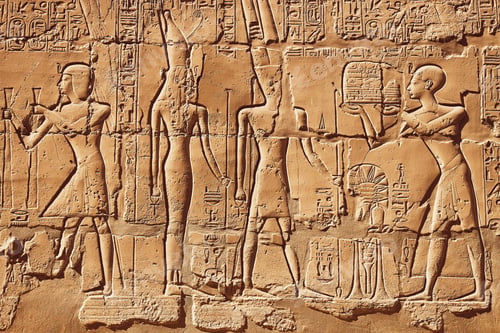 Preview: Egyptian ancient hieroglyphs. Reliefs of Egyptian gods and pharaoh. Popular Egyptian landmarks