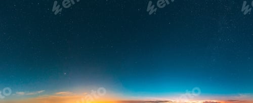 Preview: Real Colorful Night Sunset Sunrise Sky Stars. Night Starry Sky With Glowing Stars. Starry Backdrop