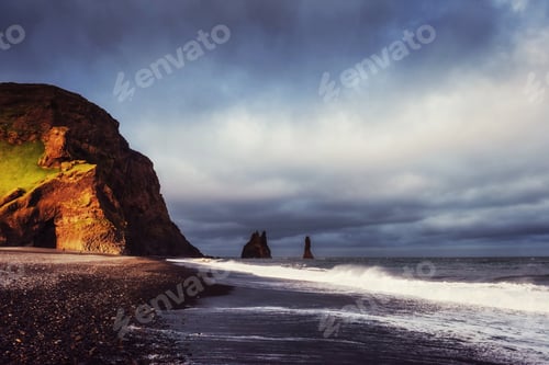 Preview: The Rock Troll Toes. Reynisdrangar cliffs. Black sand beach