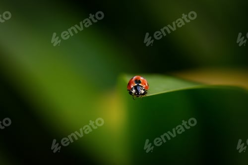 Preview: beautiful ladybug on a green leaf