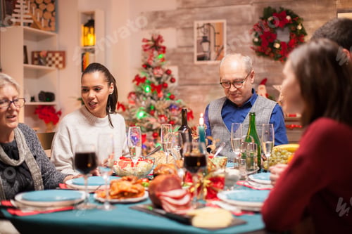 Preview: Happy big family and delicious food