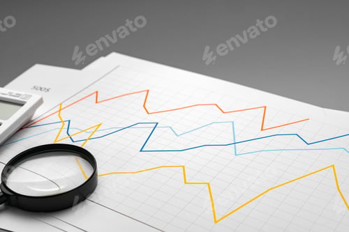 Preview: Business graph analysis documents on gray background
