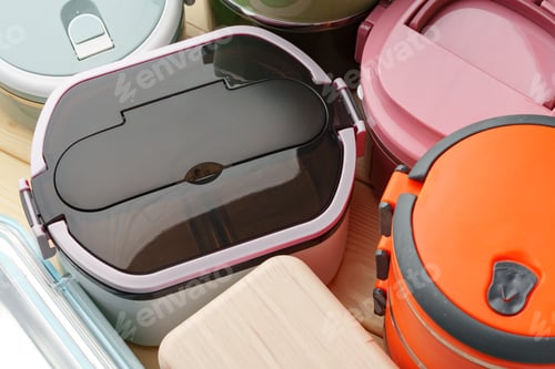 Preview: Many plastic food containers in a shop for background