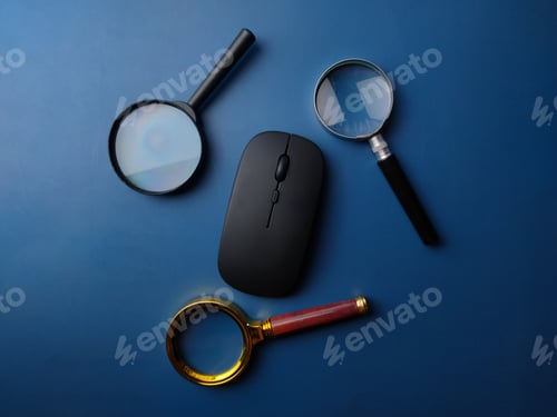 Preview: Top view magnifying glass and wireless mouse