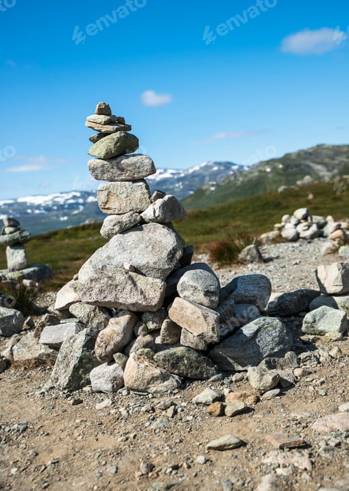Preview: balanced stack of stones at Eidfjorden, Norway