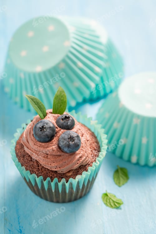 Preview: Delicious Cupcake with Chocolate Frosting and Blueberries