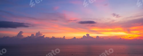 Preview: Beautiful dramatic and colorful sky at sunset over the sea, Banner panorama