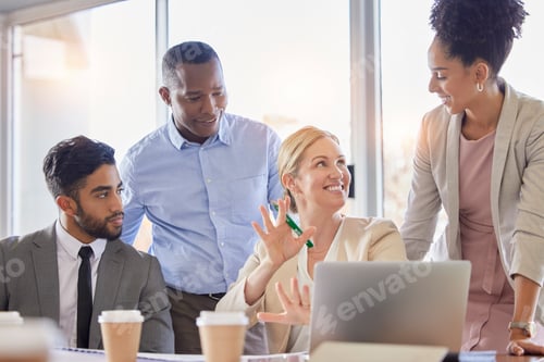 Preview: Teamwork, meeting and business people in office laughing, talking or conversation. Collaboration, c
