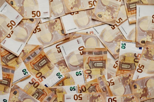 Preview: background of banknotes 50 euros beautifully laid out. Euro money. European Union banking, financial