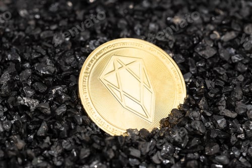 Preview: EOS coin on black gravel background