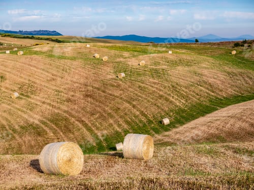 Preview: Hay bales on the field at sunset, Tuscany, Italy