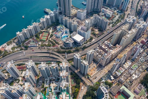 Preview: Shau Kei Wan, Hong Kong 19 March 2019: Top view of Hong Kong city