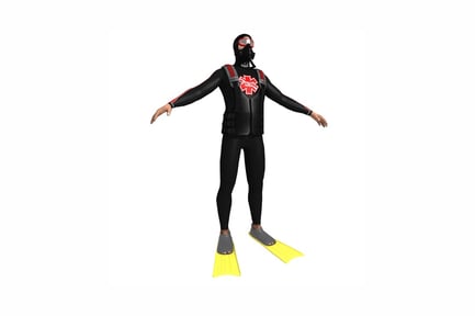 Preview: Scuba diver in standing pose with extended arms