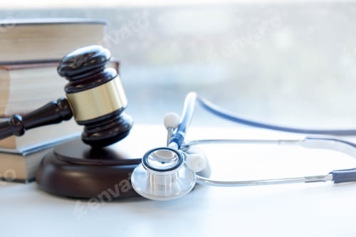 Preview: Gavel and stethoscope. medical jurisprudence. legal definition of medical malpractice.