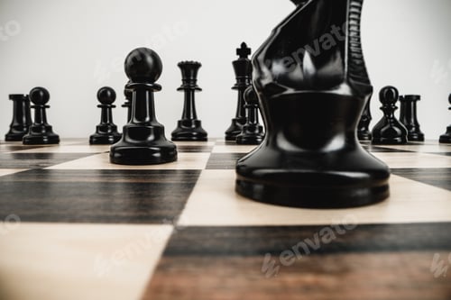 Preview: Macro photo of chess pieces on a chess board