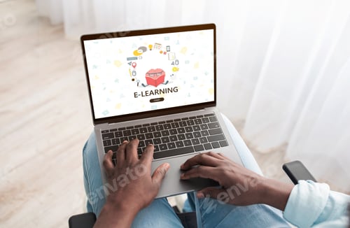 Preview: Black Man Study With Laptop At Home, Browsing E-Learning Website On Laptop