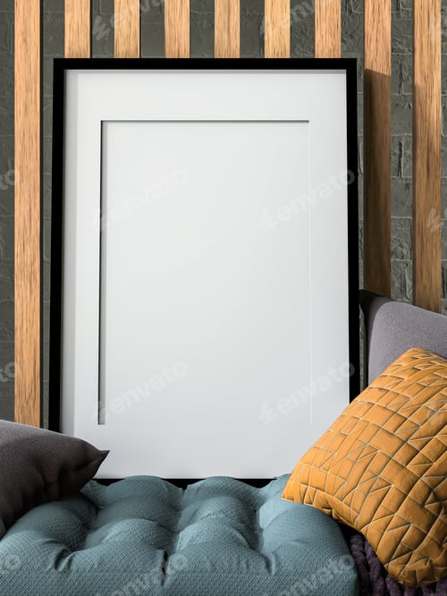Preview: 3D illustration Mockup photo frame in living room rendering
