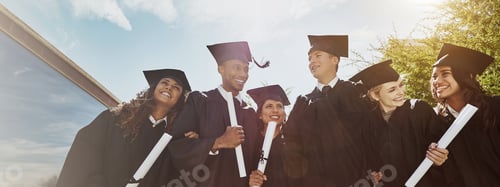 Preview: Graduation, students and group with diploma, celebration and smile for milestone, scholarship and e
