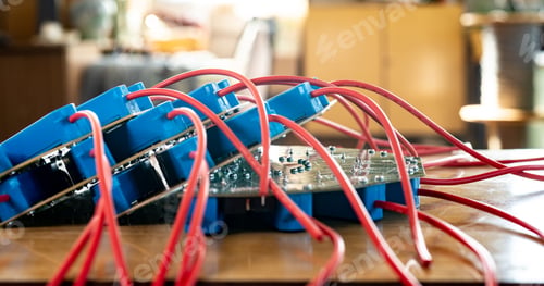 Preview: Close-up of a large green microcircuit with blue components