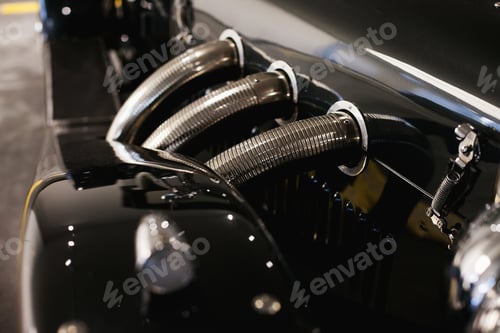 Preview: Black old vintage retro car shiny details on vintage car show