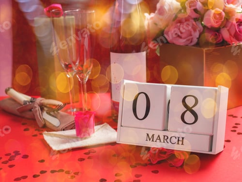 Preview: Festive womens day concept with wood calendar
