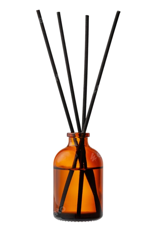 Preview: Aromatic diffuser bottle with sticks isolated on white background