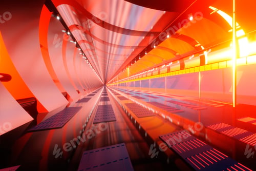 Preview: 3D Rendered Illustration, visualisation of a science fiction spaceship, gangway
