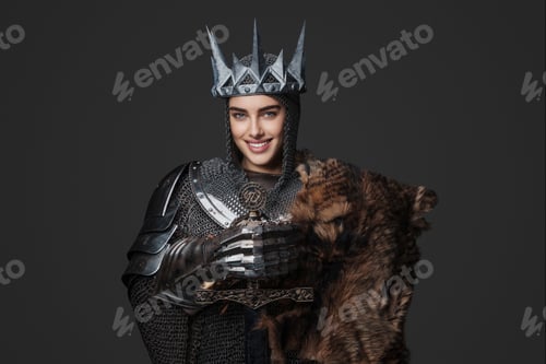Preview: Stunning portrait of a female knight in medieval armor