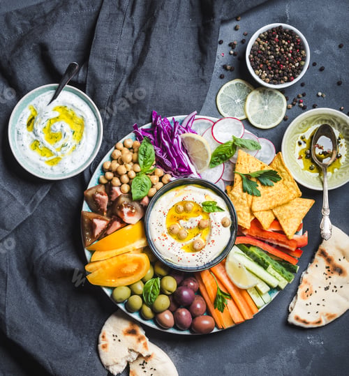 Preview: Hummus platter with assorted snacks