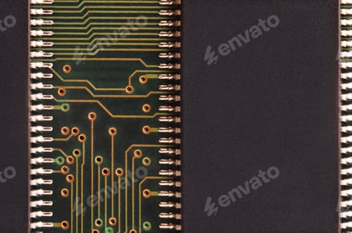 Preview: Close up of colored micro circuit board. Abstract technology background