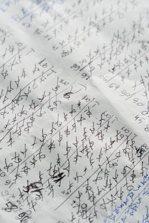 Preview: Handwritten Mathematical Calculations and Potential Cypher on Paper