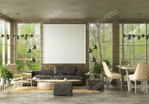 Preview: 3D illustration Mockup photo frame in living room rendering
