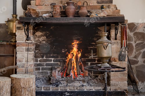 Preview: Fireplace with a burning fire, comfort and atmosphere.