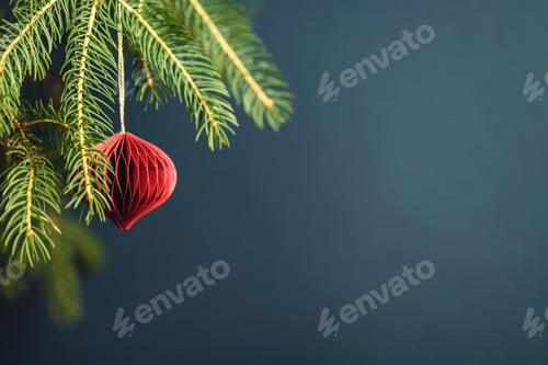 Preview: Red Christmas Paper Decoration on Fir Branches.