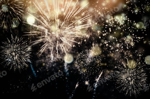 Visualização: bokeh e fogos de artifício, feriado festivo, fundo de Natal ou Ano Novo