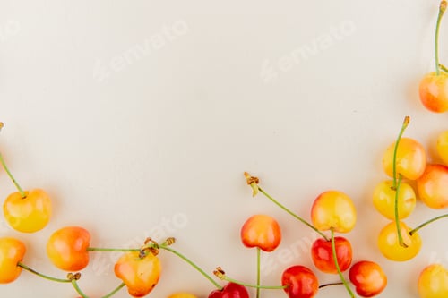 Preview: close-up view of cherries on white background with copy space