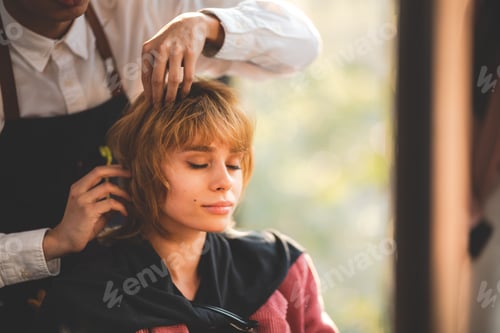 Preview: Asian Hairdresser giving treatment and barber occupation service, Professional hairstylist combing
