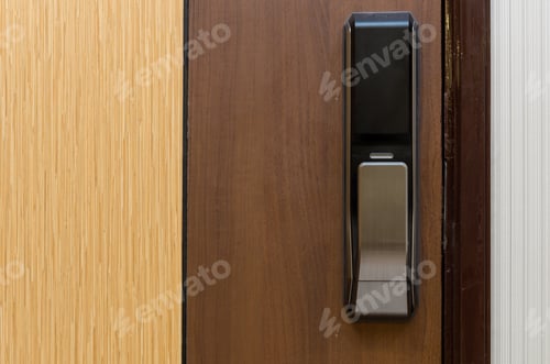 Preview: Digital door lock on wooden door