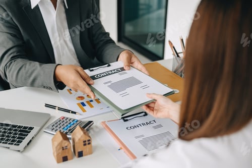 Preview: Signing a contract. Client and broker agent, lease agreement, successful deal and Young business