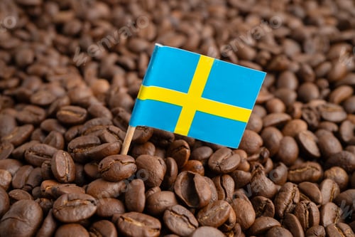 Preview: Sweden flag on coffee bean, import export trade online commerce.