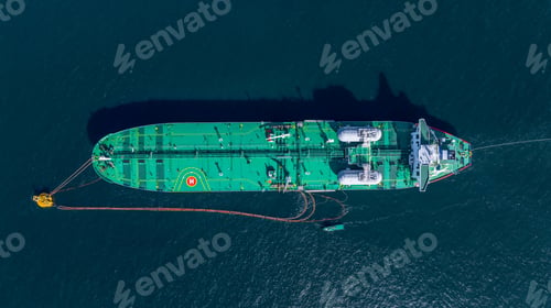 Preview: Aerial view crude oil tanker ship at sea, Green crude oil tanker ship top view, Logistic